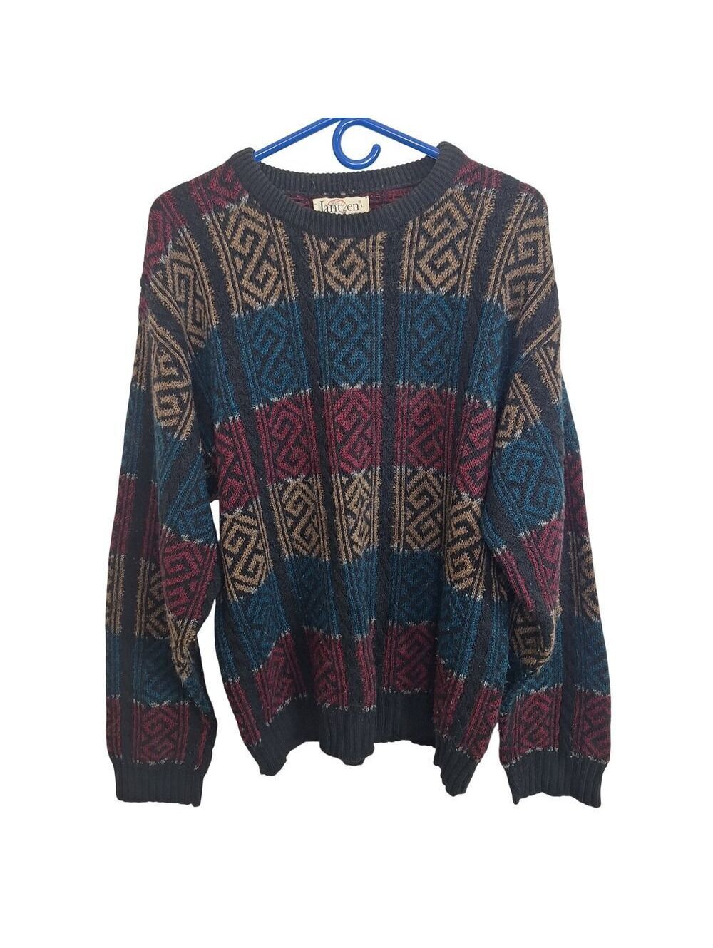 Jantzen Mens Size L Geometric Pattern Long Sleeve Sweater Made in USA